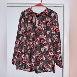Black with red florals plus size blouse
